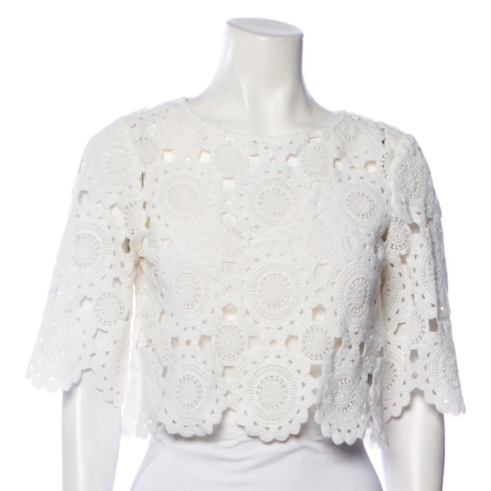 Maje Cropped Crochet Top White Lace Pattern Size 1 XS